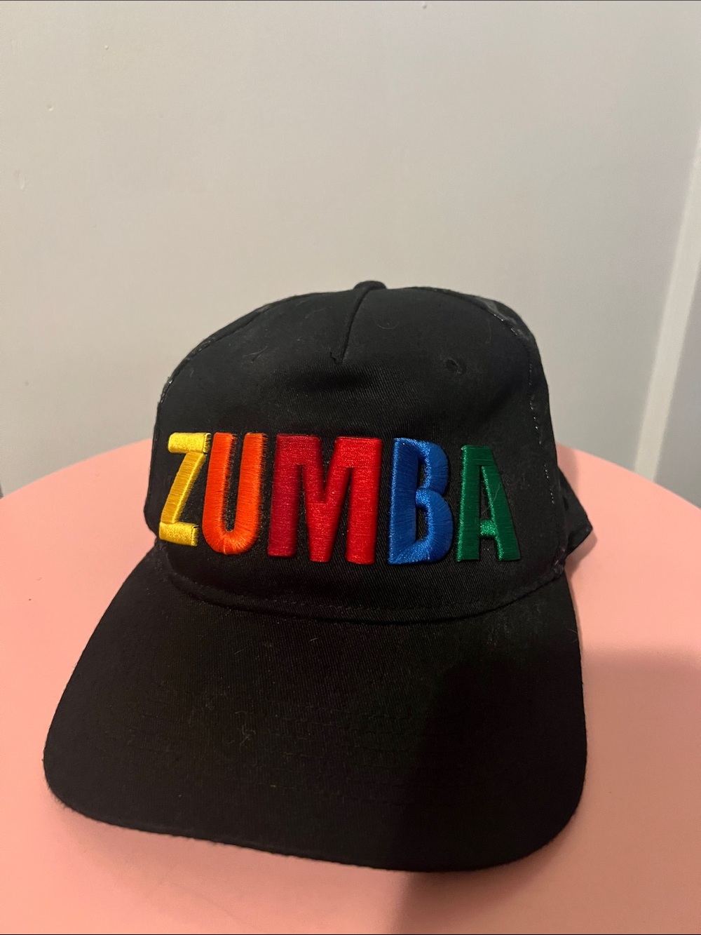Zumba Fitness Black Cap with Rainbow Embroidered Letters